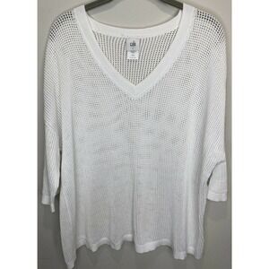 CAbi Breeze #5454 White Open Knit Sweater Oversized Drop Shoulders